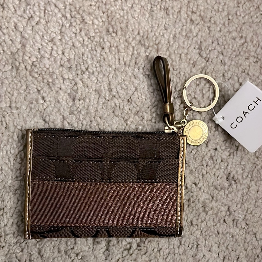 NWT COACH SIGNATURE SLIM CARD CASE WITH KEY RING